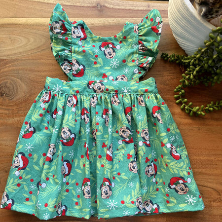 Toddler Christmas dress - green / cartoon characters