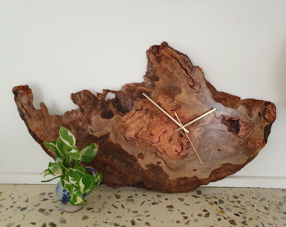 Unique Marri Timber Slab,84cm Wall Clock, Made, W.A. made clock, hanging art feature, Fifth Wedding Anniversary Gift,