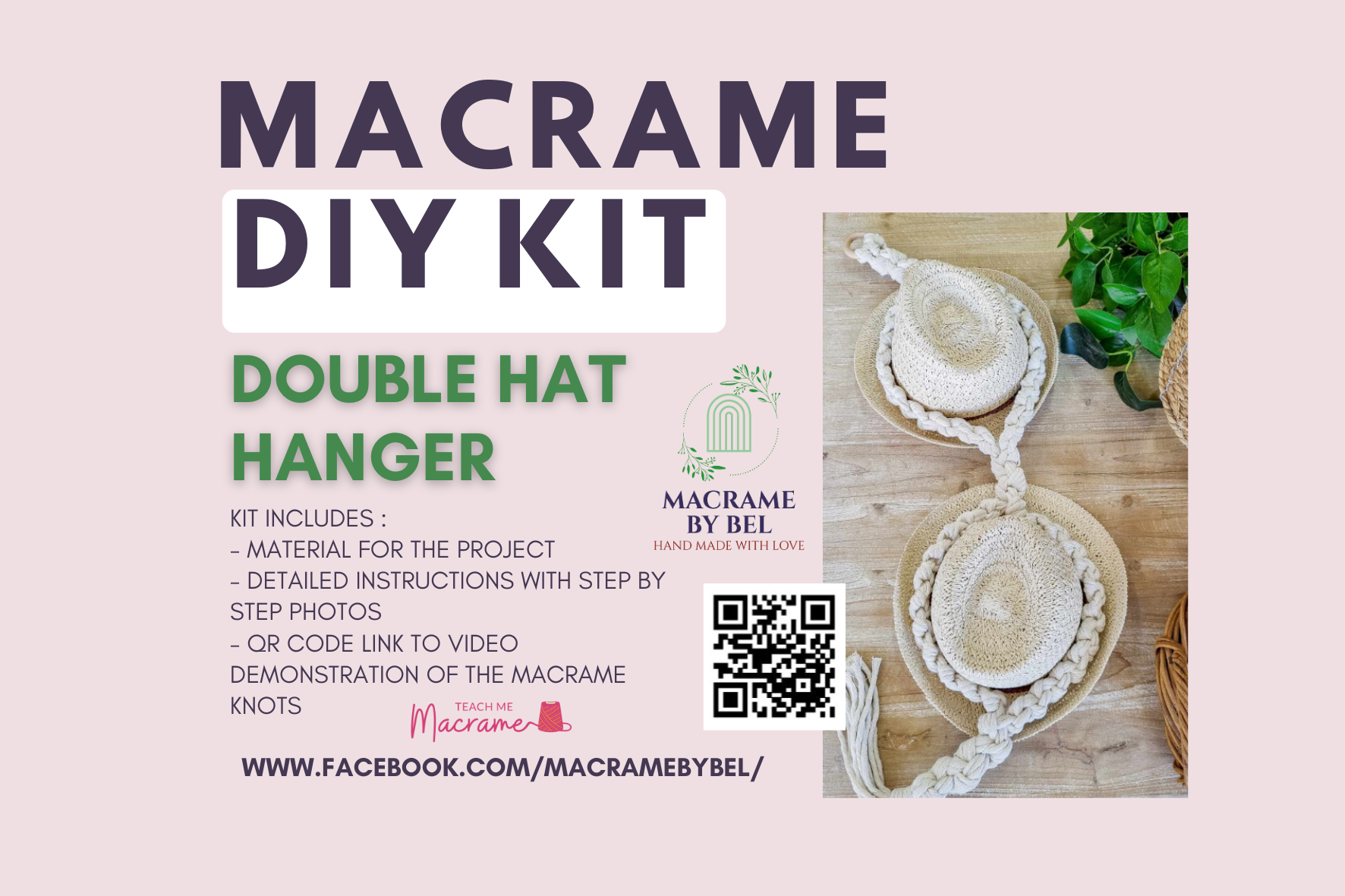 Macrame DIY Kit - Double Hat Hanger
