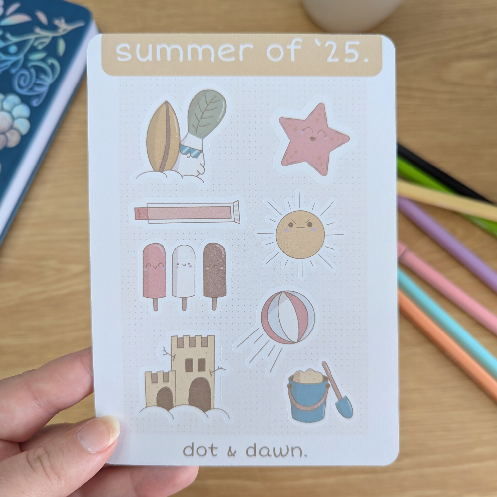 summer of '25 a6 sticker sheet close up