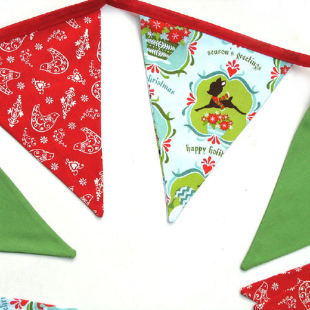 Christmas Bunting - Red / Green - Flags. Retro Vintage Style! - Xmas Party Banner