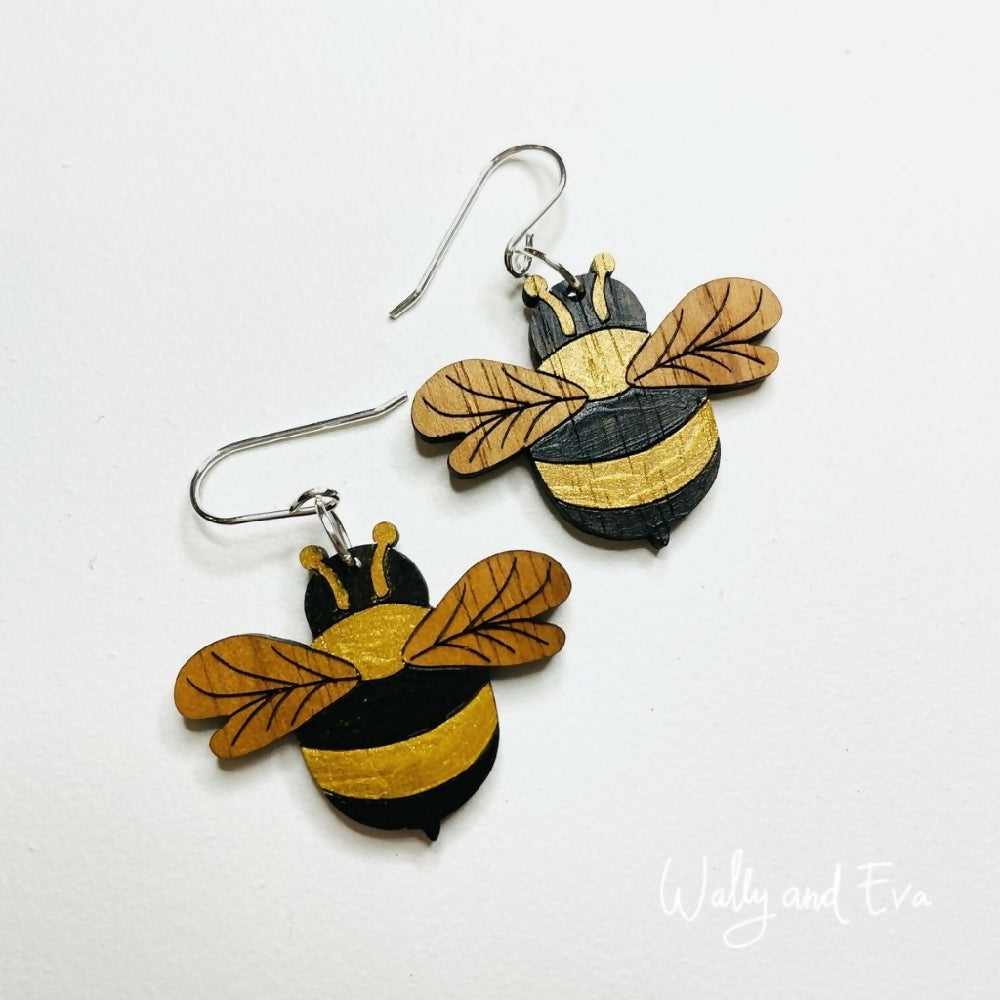 Australian-hand-painted-wood-bee-earrings-pair