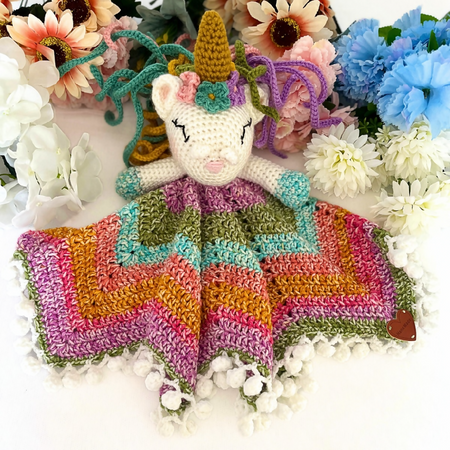 Unicorn Baby Snuggle Blanket, Handmade Crochet Baby Lovey Blanket