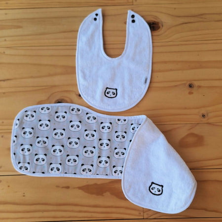 Extra Large Baby Burp Cloth and Bib Set | Panda Bear