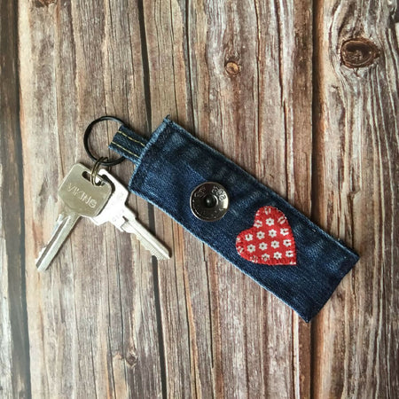 Upcycled Denim Button Key Ring Fob - Small