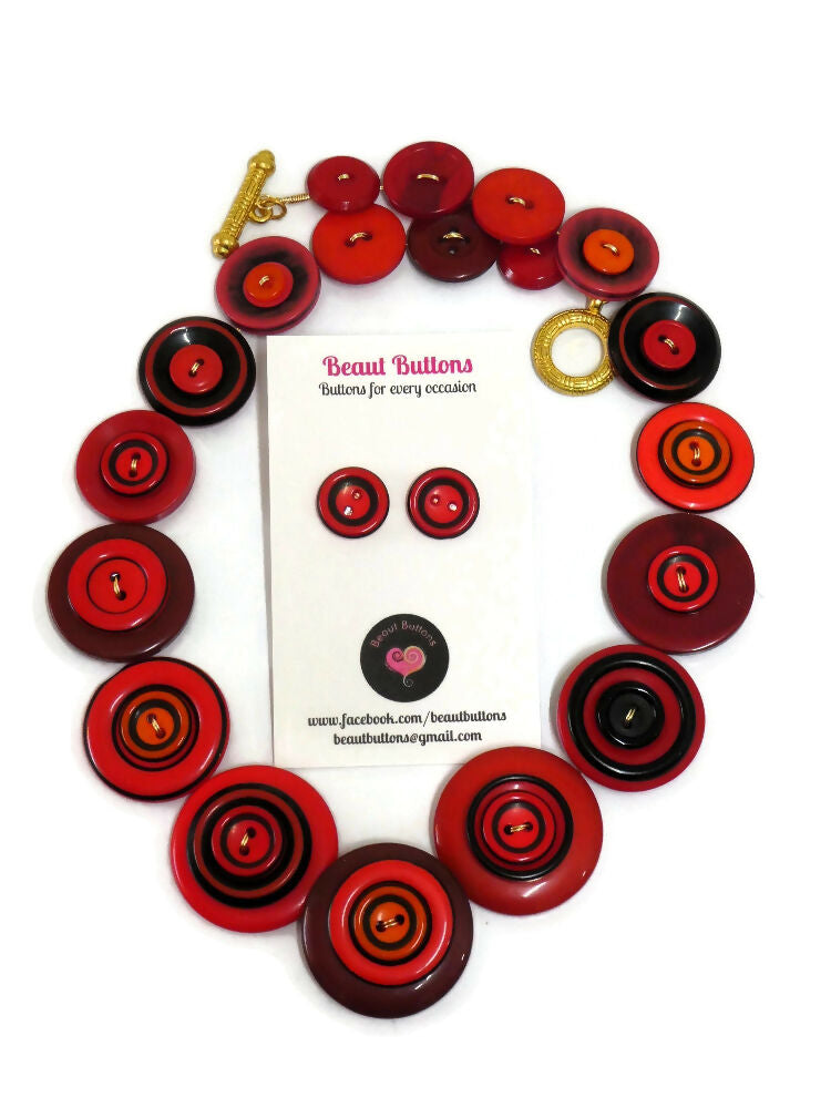 Red button necklace and earrings