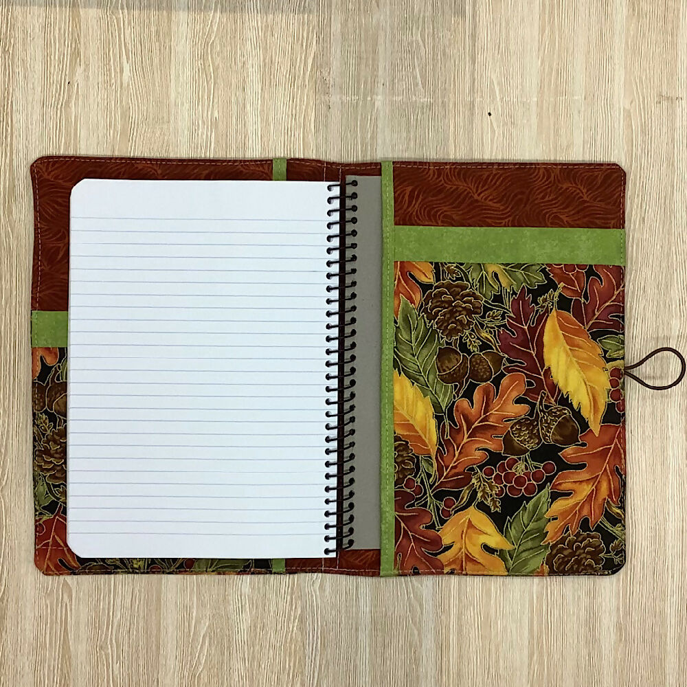 Autumn Leaves refillable A5 fabric notebook cover gift set - Incl. book and pen.