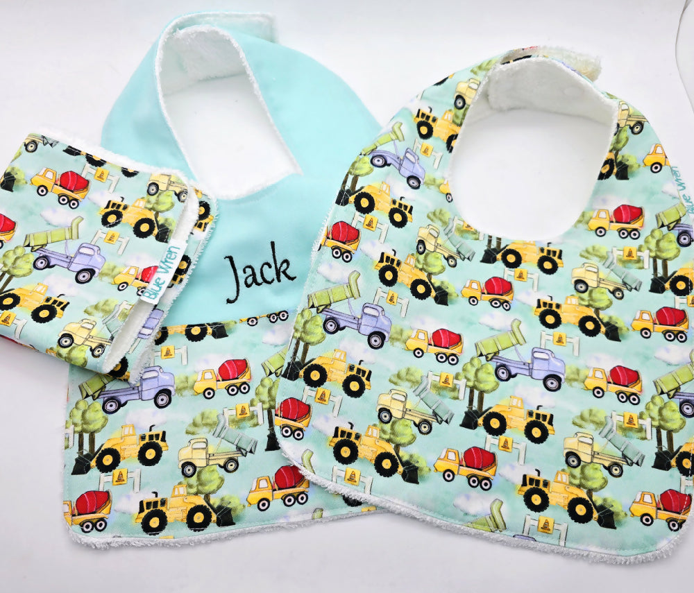 Baby Bib Gift Set Two bibs One Personalised Bib and Wash Cloth