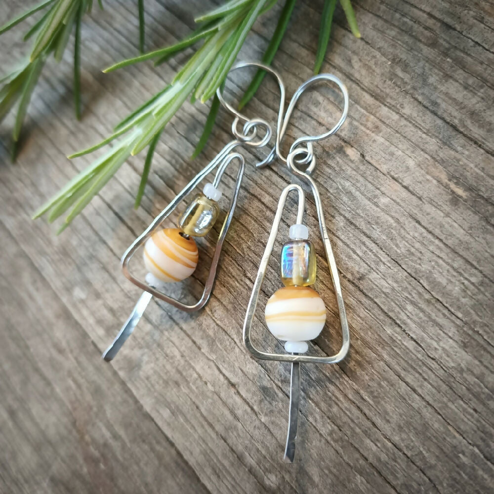 Handmade minimalist christmas tree earrings amber