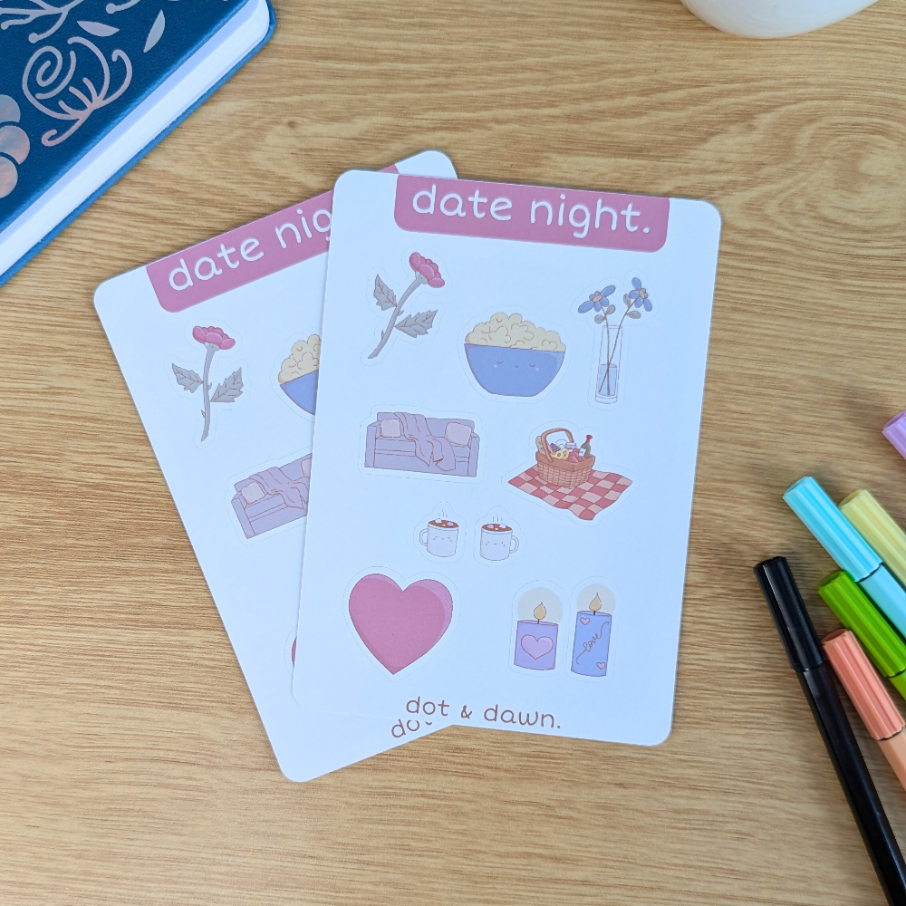 date night a6 sticker sheety