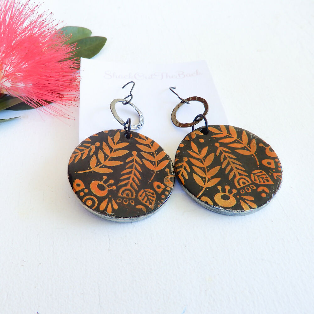 Black Polymer Clay Earrings & Pendant "Trudy"