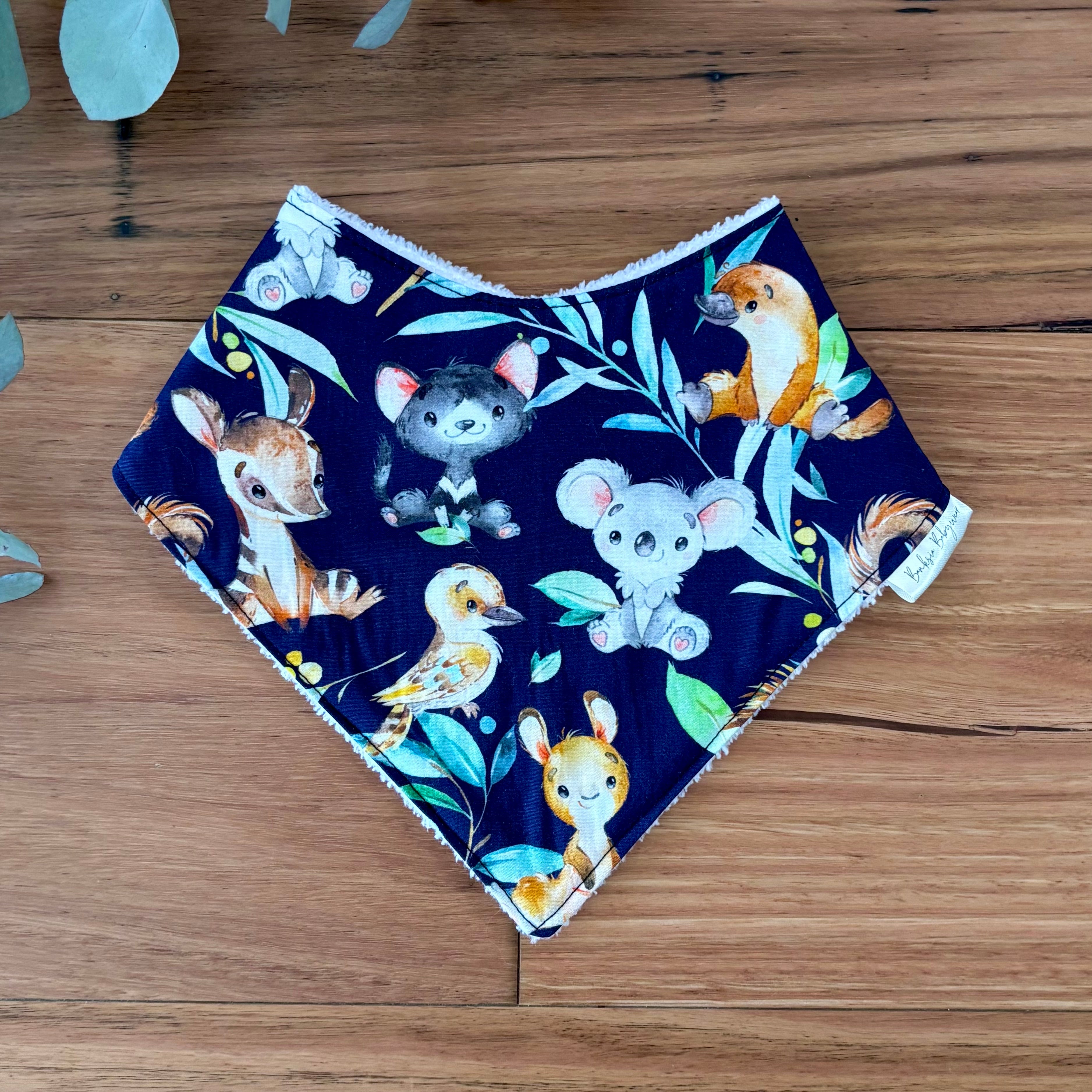 Baby Bib and Burp Cloth Set - Blue Aussie Animals