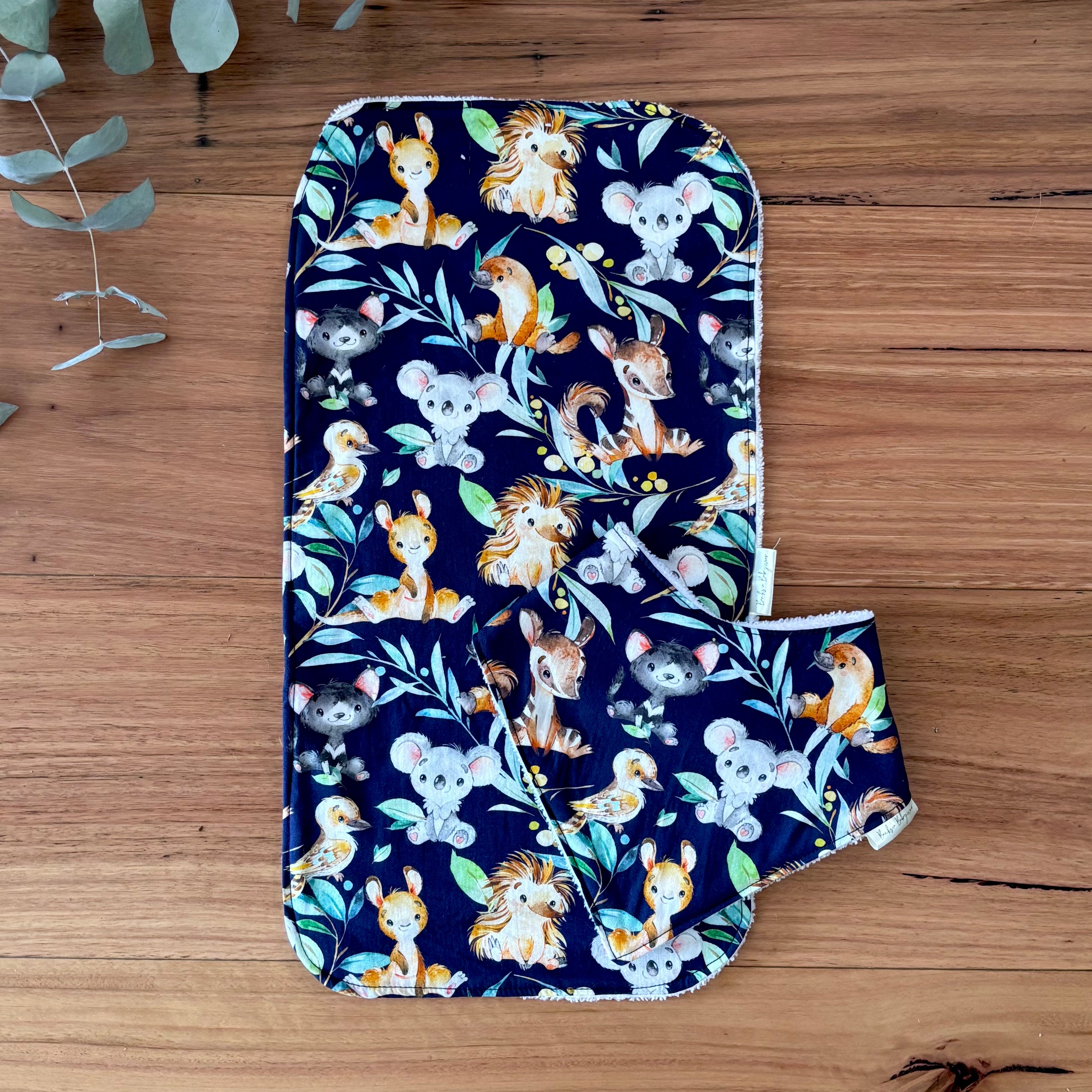Baby Bib and Burp Cloth Set - Blue Aussie Animals