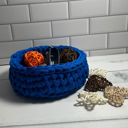 Crochet Handmade Basket - Royal Blue & Lemon