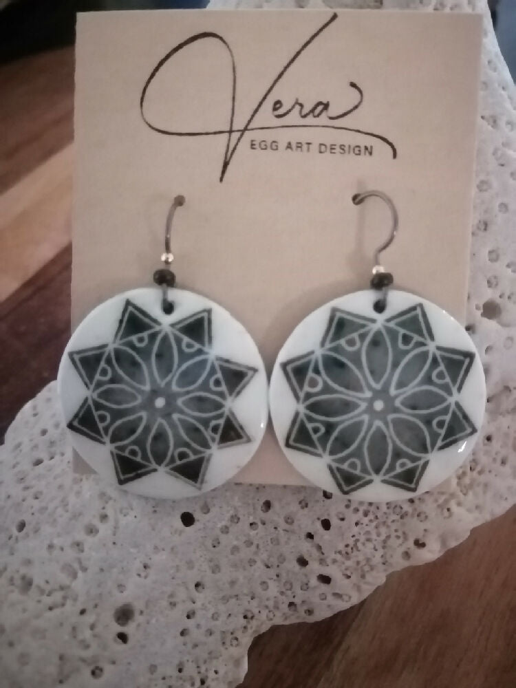Green Star Ostrich Eggshell Earrings with Niobium French hooks