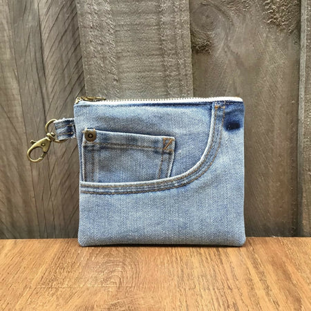 Upcycled Denim Front Pocket Purse - Clip on