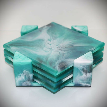 Square Teal/Marble - Resin Coasters (set of 4)