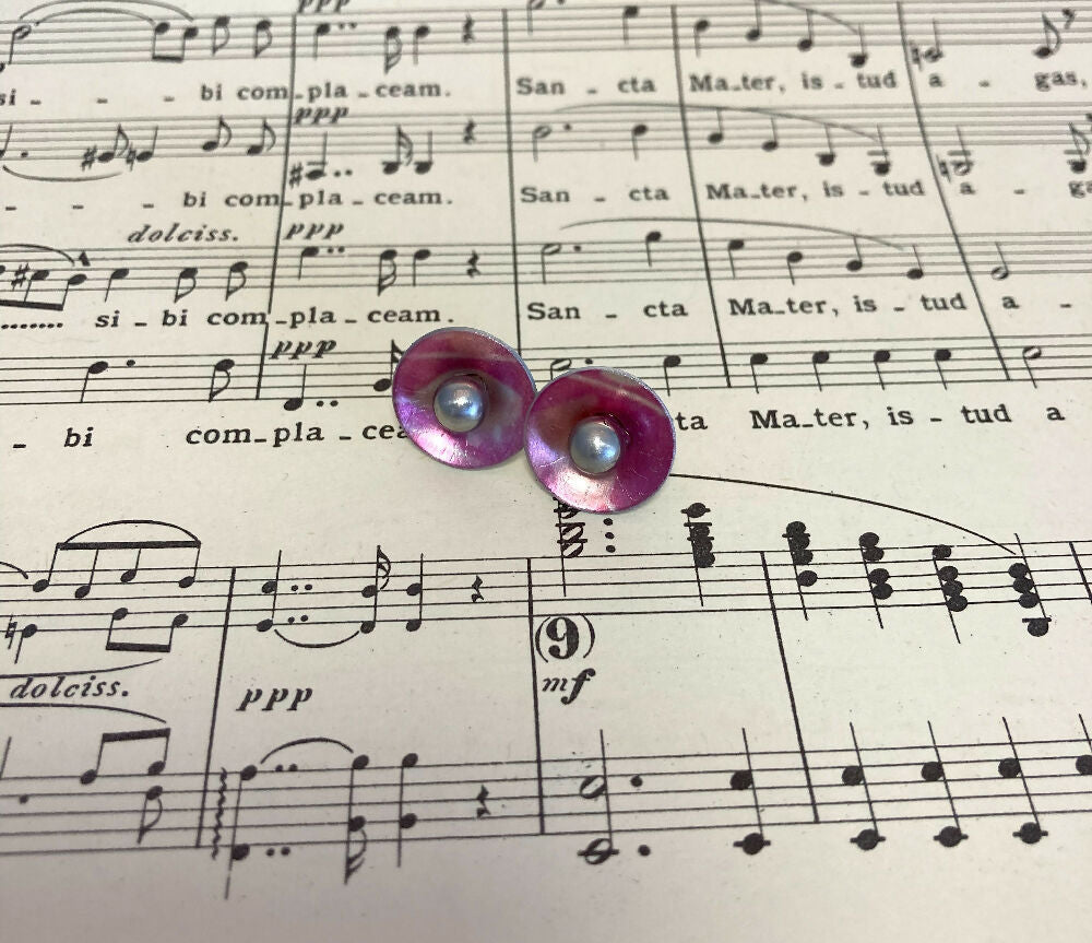 Anodised aluminium stud earrings hand printed and dyed - Colour and Alloy Collection