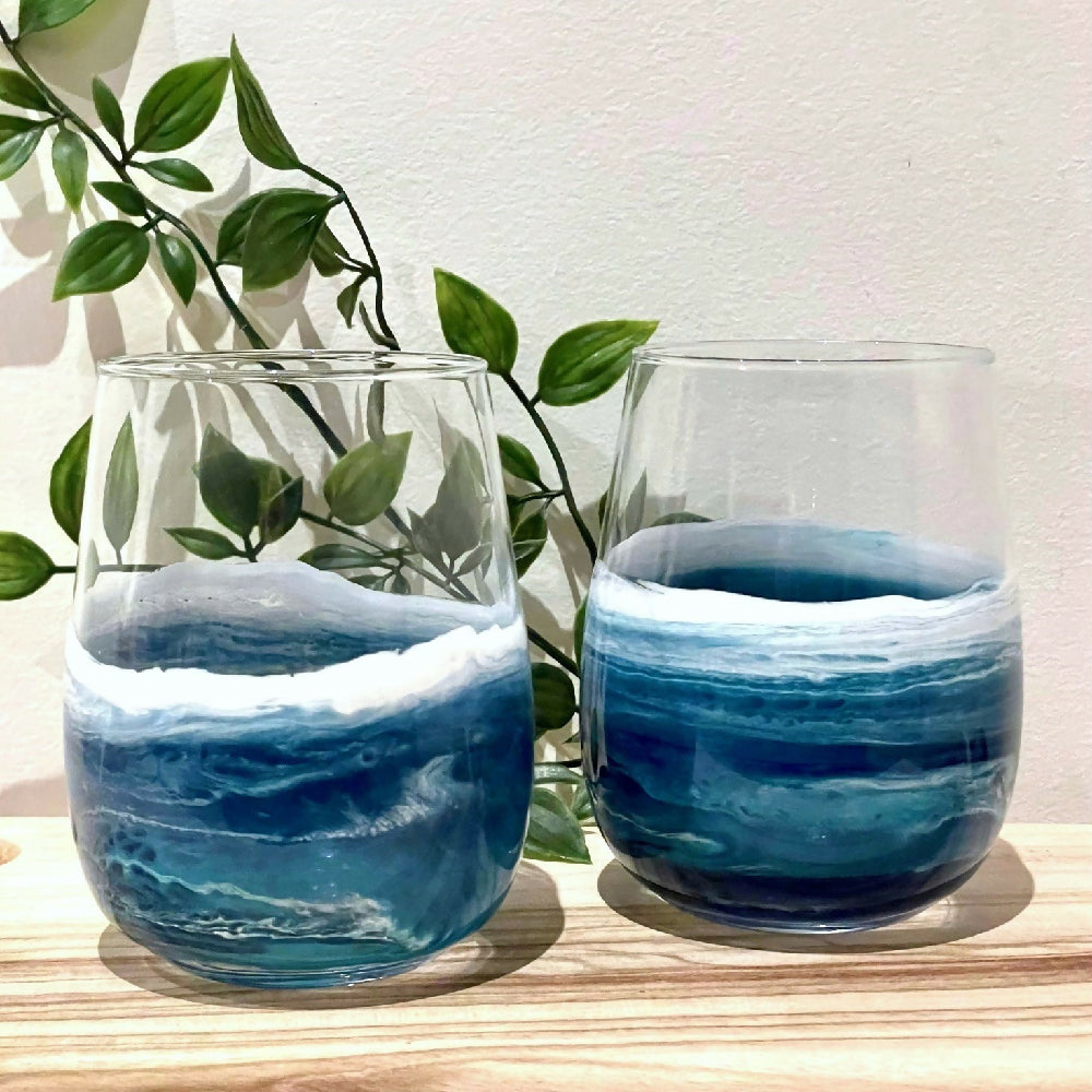 Ocean Inspired Stemless Wine Glasses