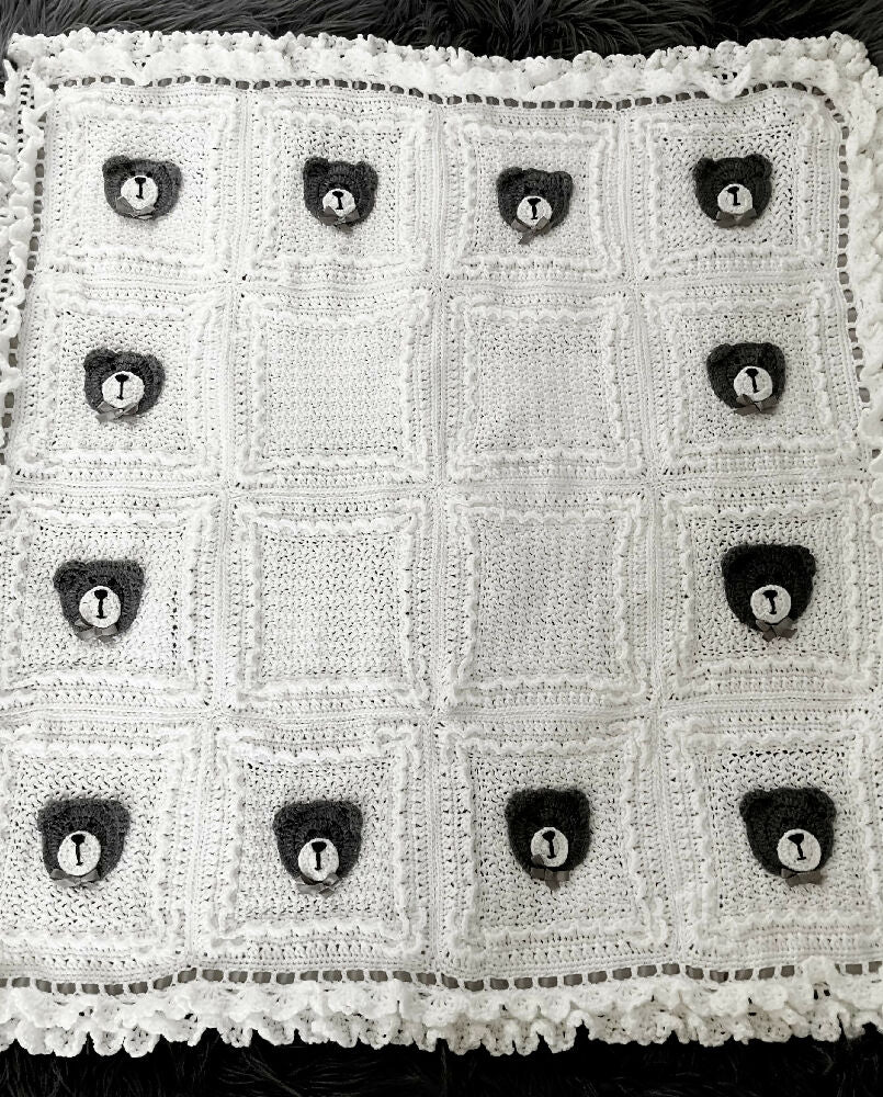 Handmade Crotchet Baby Blanket, Teddy Bear Blanket