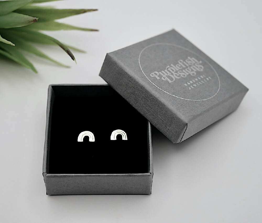 Rainbow Studs - Handmade Sterling Silver Earrings by Purplefish Designs