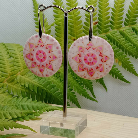 Pink Mandala Ostrich Eggshell Earrings