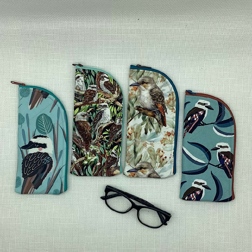 Australian Kookaburras curved top zip pouch for glasses, phones, handbag organiser, etc.