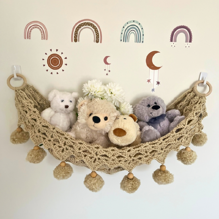 Beige Handmade Crochet Toy Hammock, Toy Storage Hammock, Kids Decor