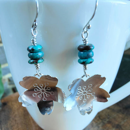 Vintage Blossom and Turquoise spoon earrings