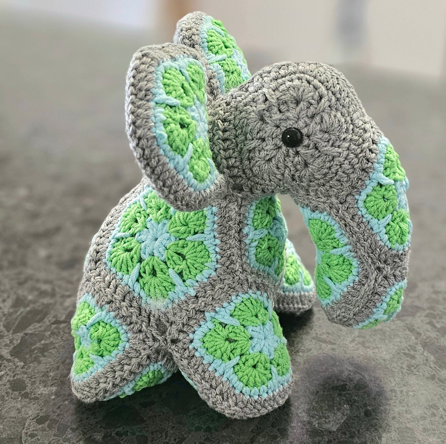Crocheted African-Flower-Motif Elephant