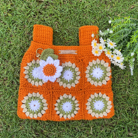 Handmade Crochet Sunflower Pram Organiser Pumpkin and Sunflower Key Ring