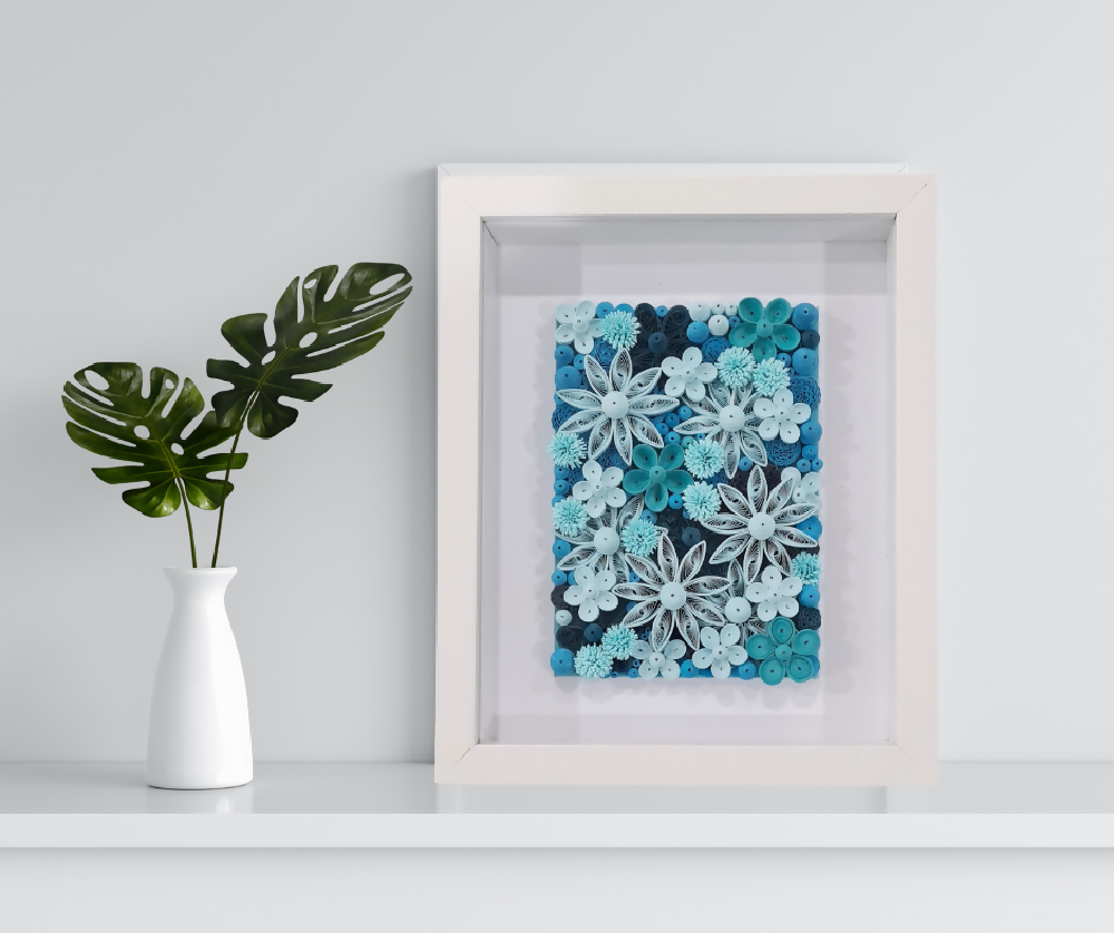 Wall Art - Quilled blue floral abstract