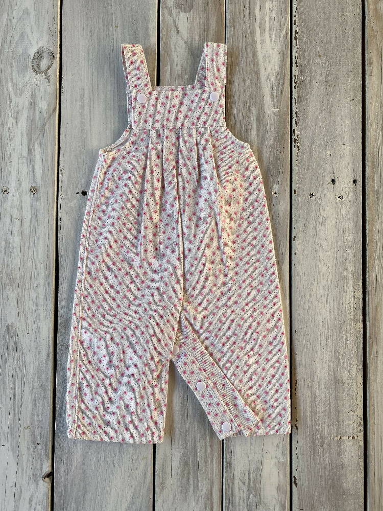 Corduroy Childs overalls pink floral on white