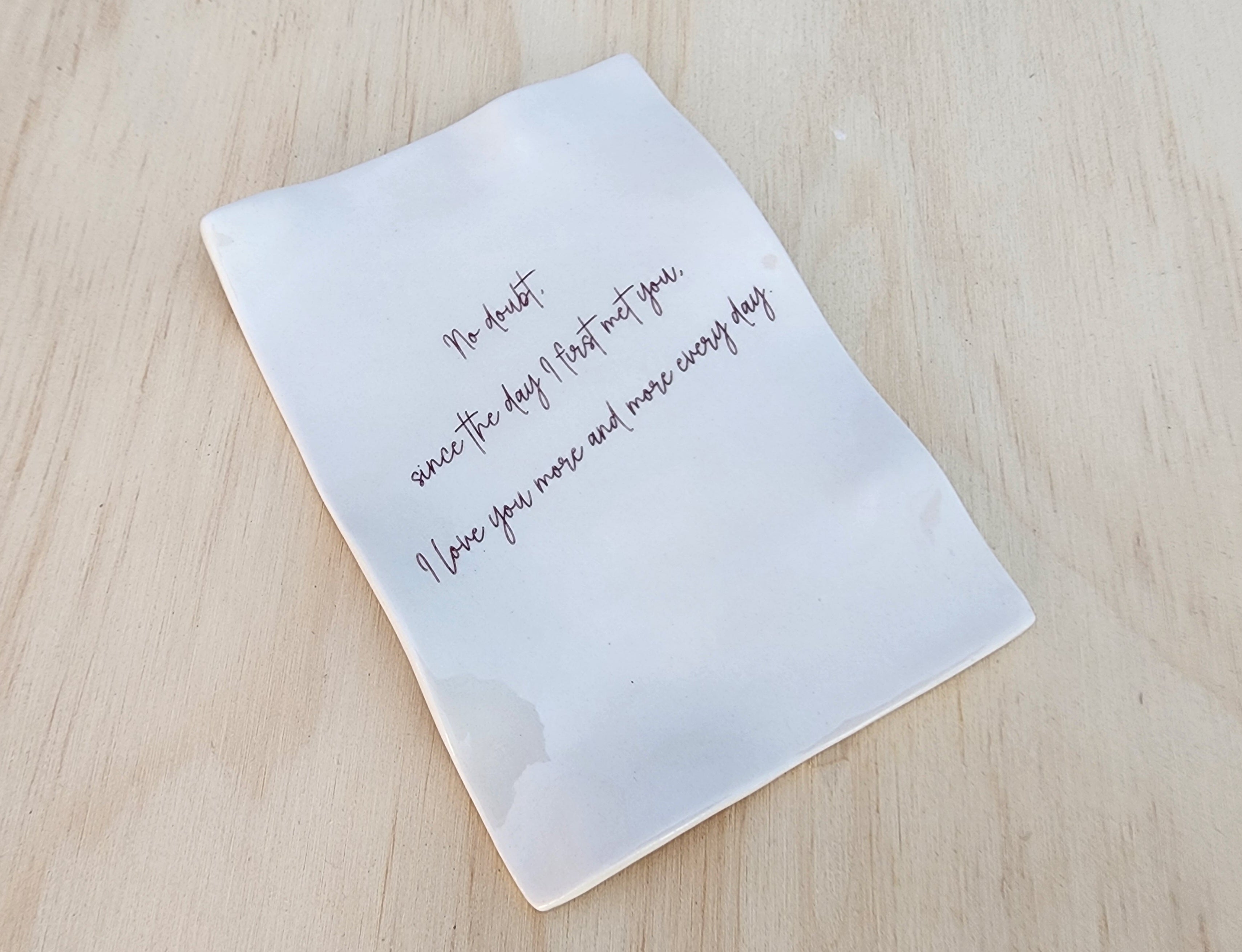 Eternal love letter. Ceramic personalised ring dish, Custom Wedding Gift