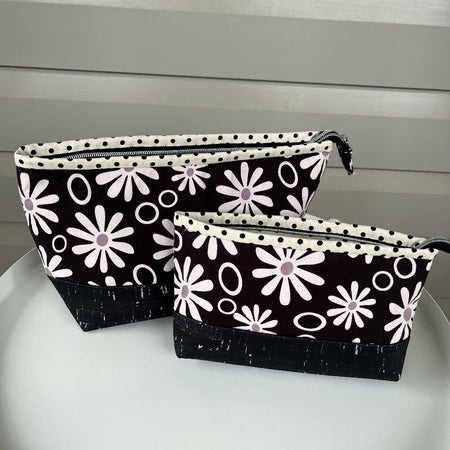 Lola Pouch - Funky Daisies with Black and Silver speck Portuguese cork (Anzela Simcock)