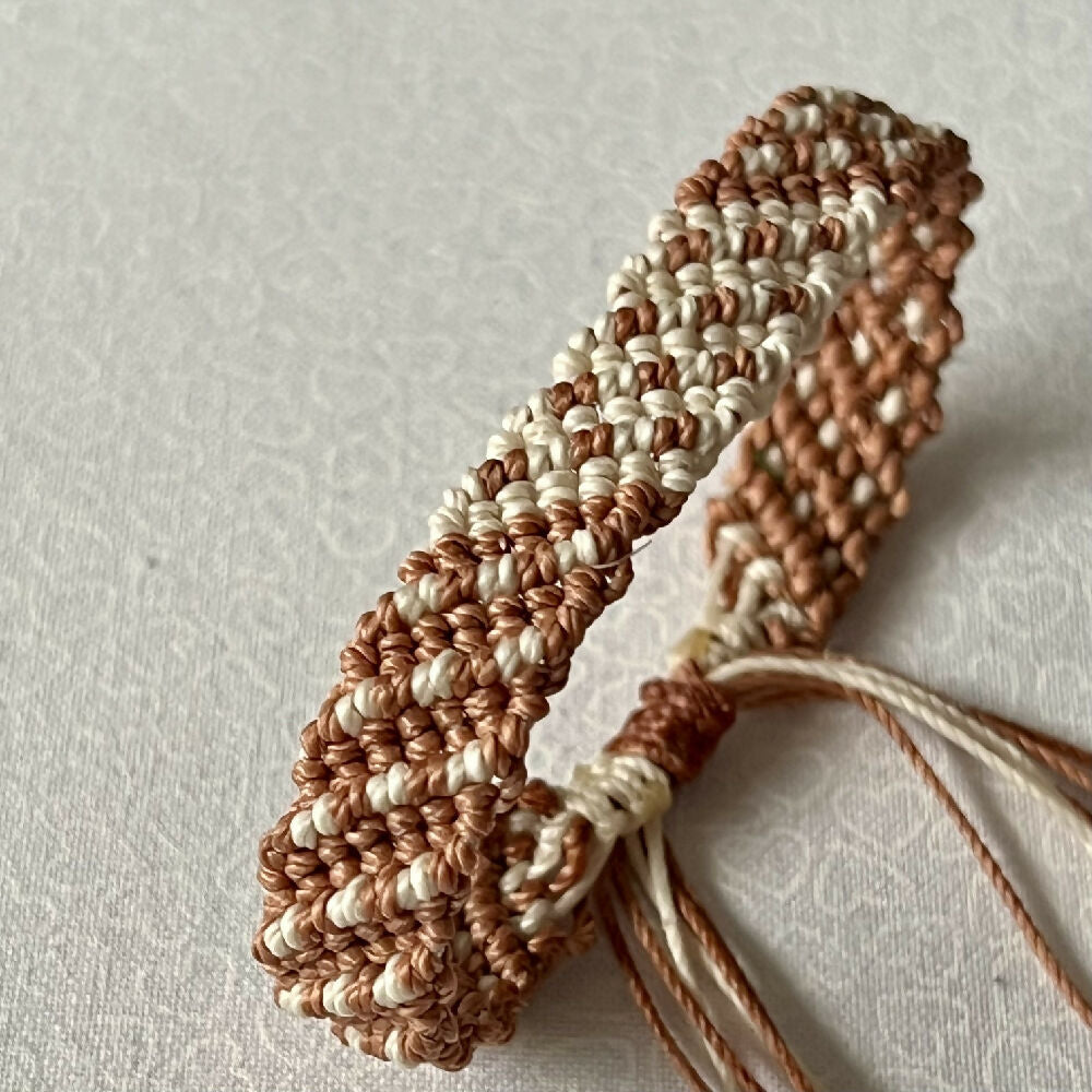 Beige & Brown macrame bracelet +FREE Microfibre Pouch