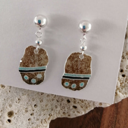 Sand Pebbles Goose Eggshell Dangle Earrings with Silver Ball Stud