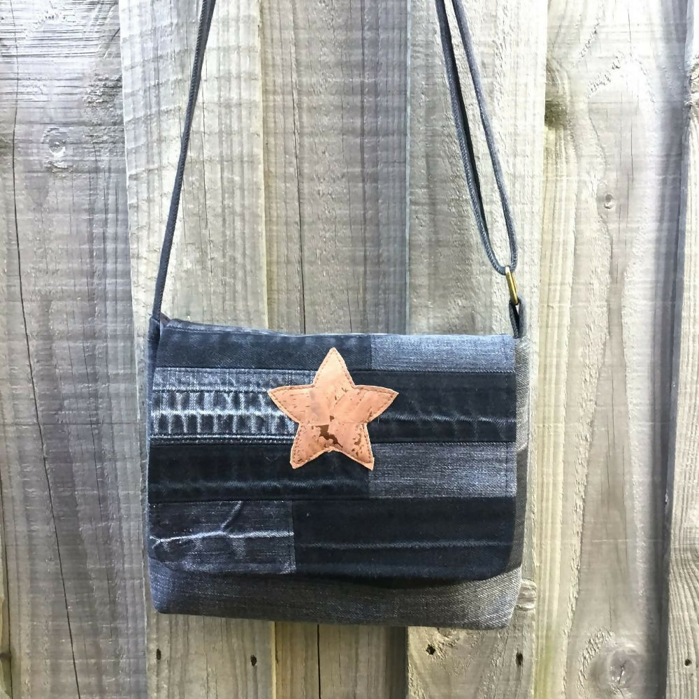 Upcycled Grey Denim Messenger Bag – Cork Star