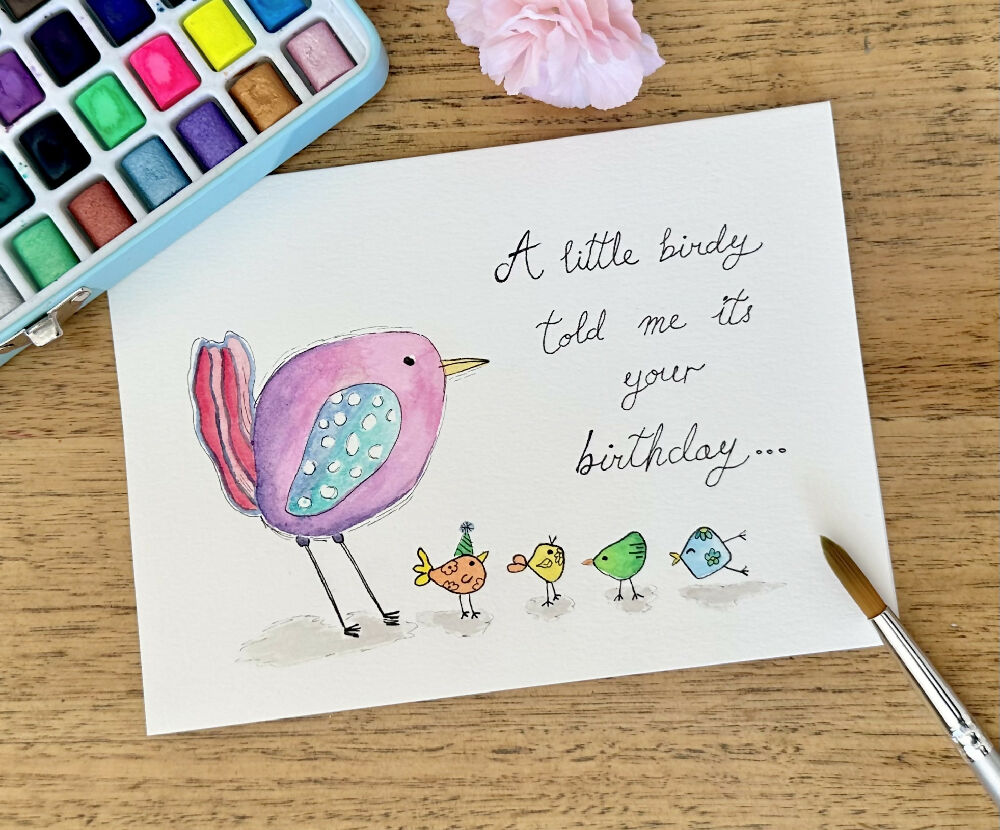 Handpainted Watercolour Greeting Cards Blank - Birthday