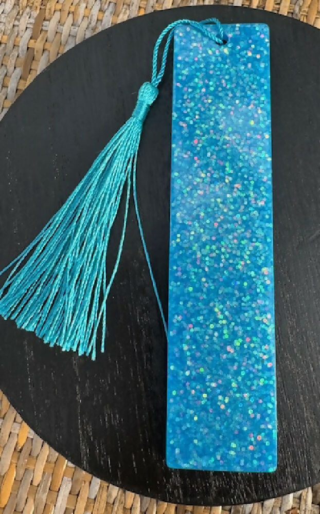 Resin bookmark blue glitter