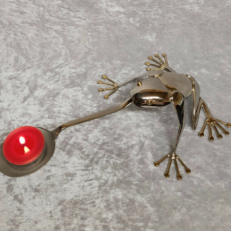 Unique gift idea for dining table, Frog tealight candle holder handcrafted from vintage spoons