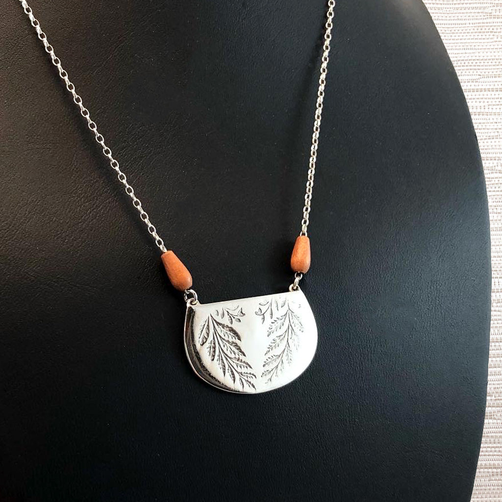 Sterling Silver Fern Crescent Necklace