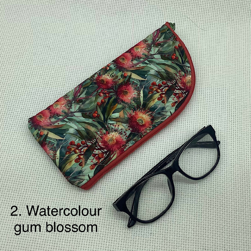 Australian wildflowers curved top zip pouch for glasses, phones, handbag organiser, etc.