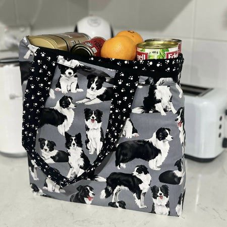 Grocery Tote ... Lined with storage pouch ... Border Collie