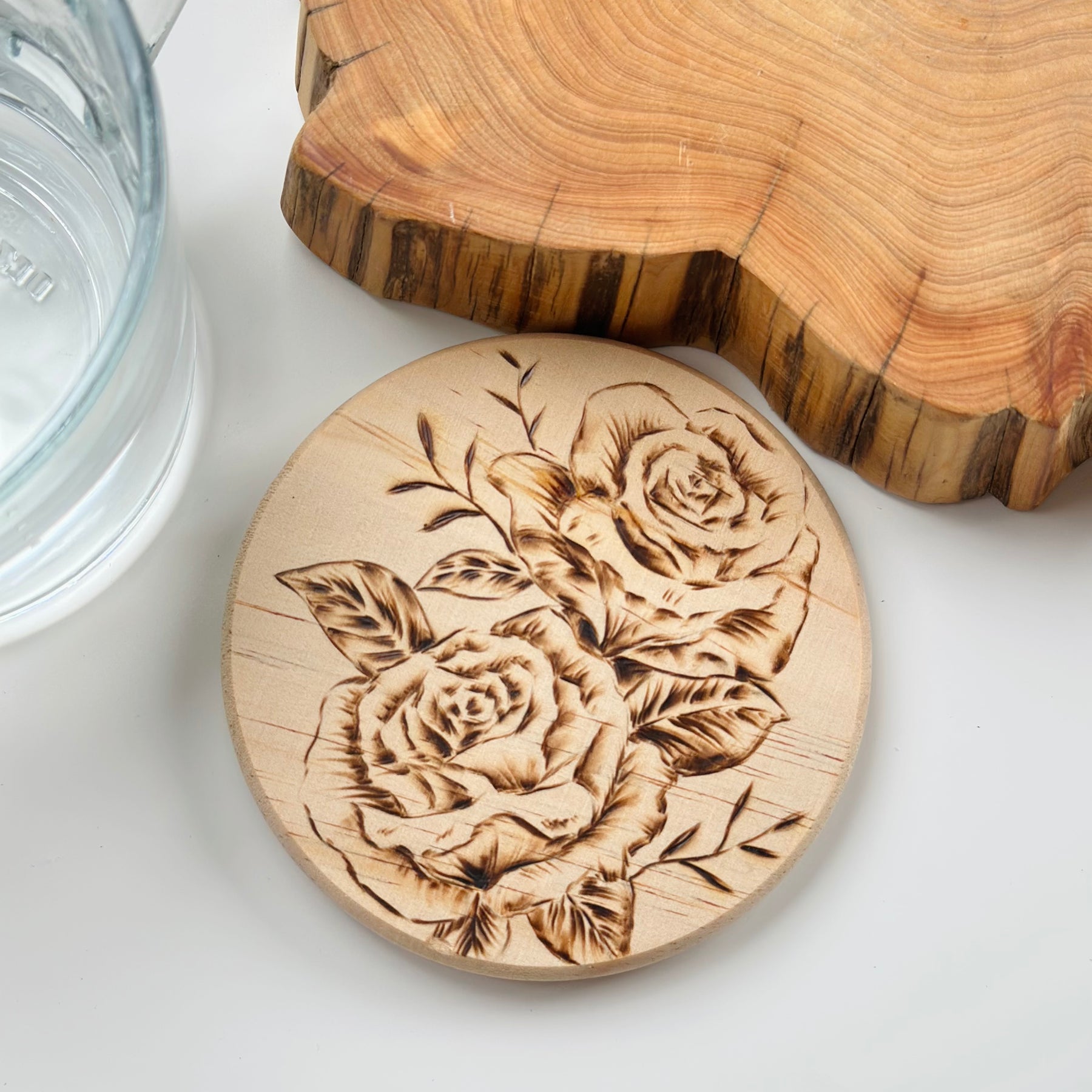 Pyrography Wood Coaster Honey Bee and Flower | Hand Burnt Stunning Coasters