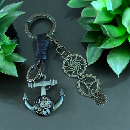 Steampunk watch parts anchor keyring