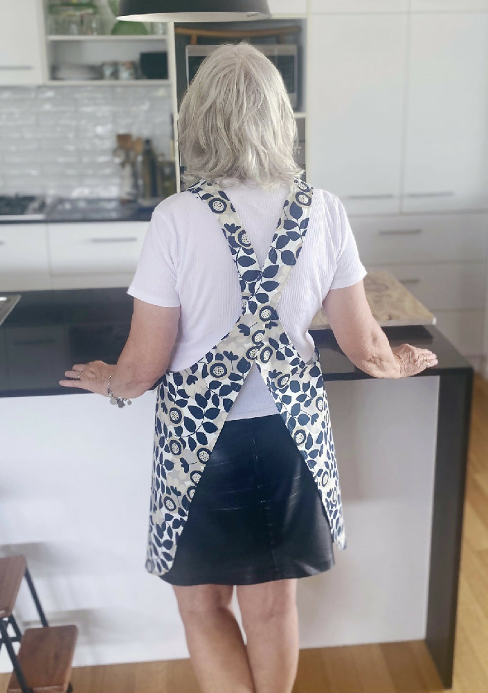 1Black floral cross back apron