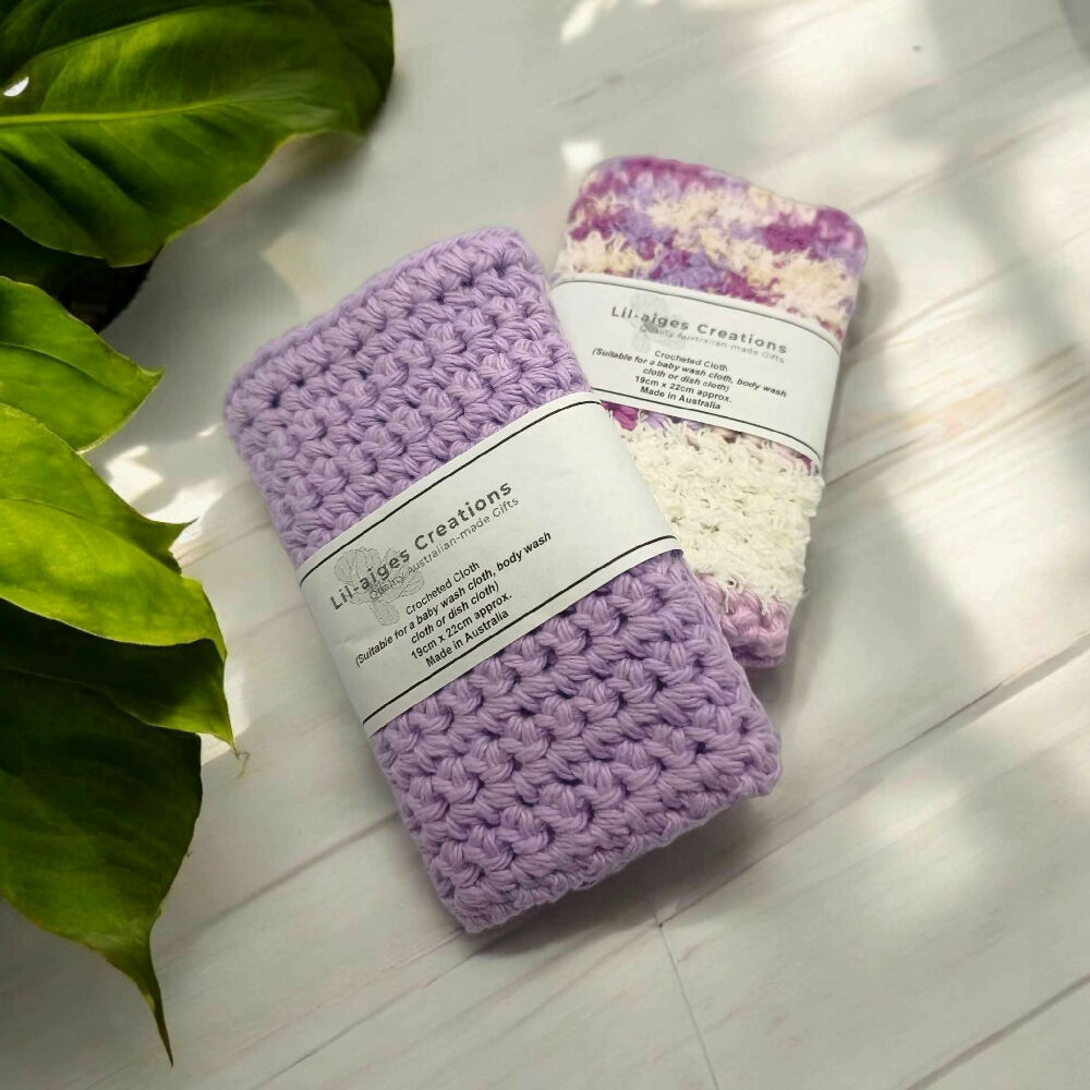 Lil-aiges Creations, Light Purple & Purple Scrubbi Crocheted Cloth, 6.1.2025