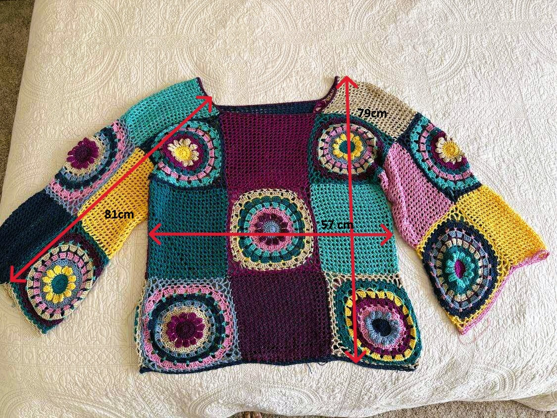 One of a kind Cotton blend hand crochet Sweater – Boho Patchwork Style