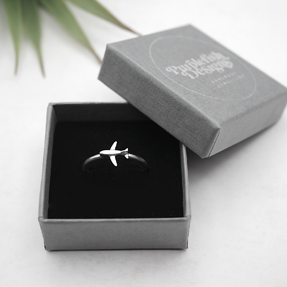 aeroplane ring sterling silver gift box sml